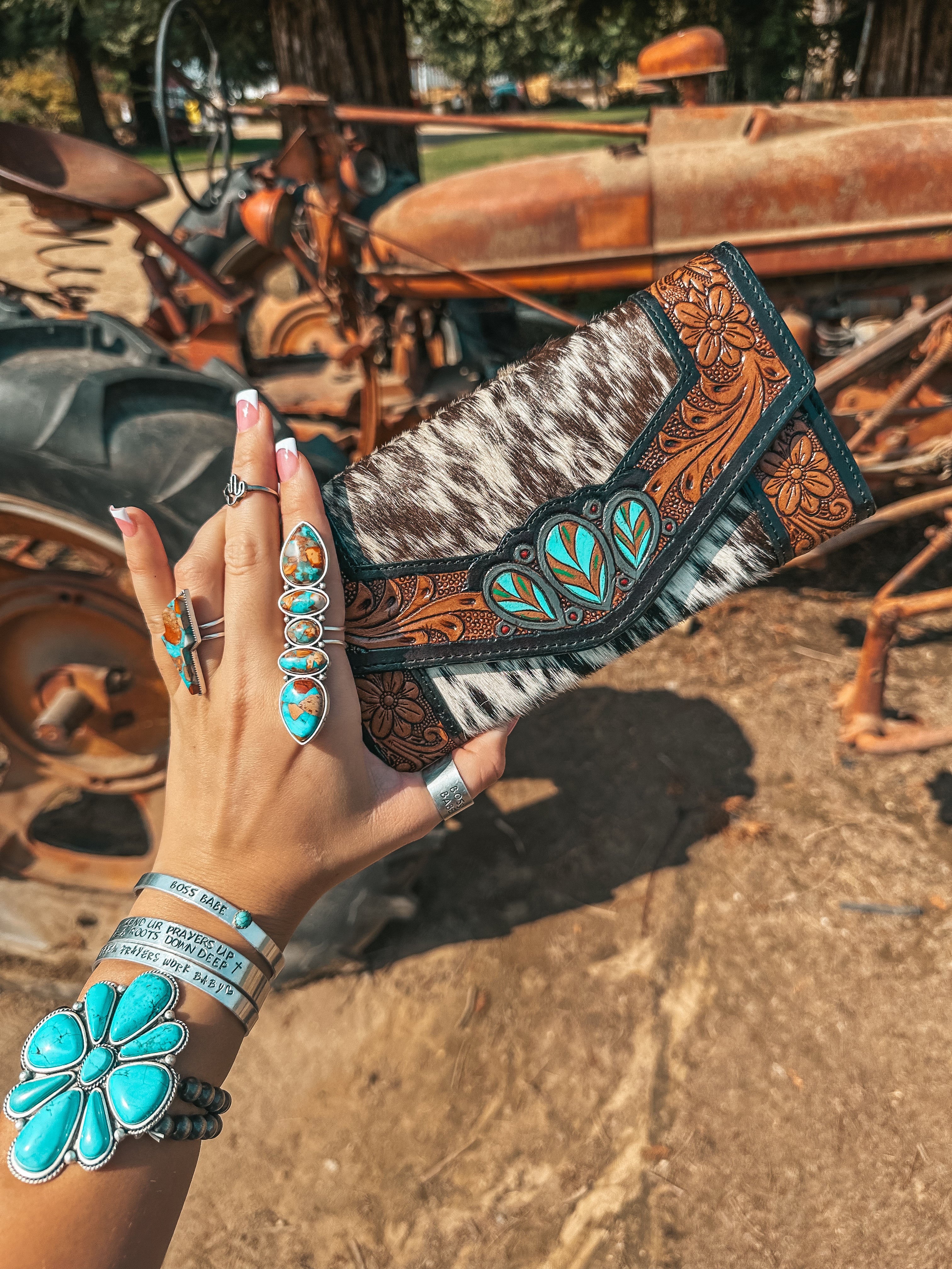 American Bison Turquoise Leather Wallet For Women – Floral