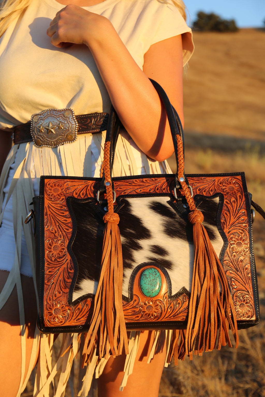 Beth Tooled Fringe Leather Bag