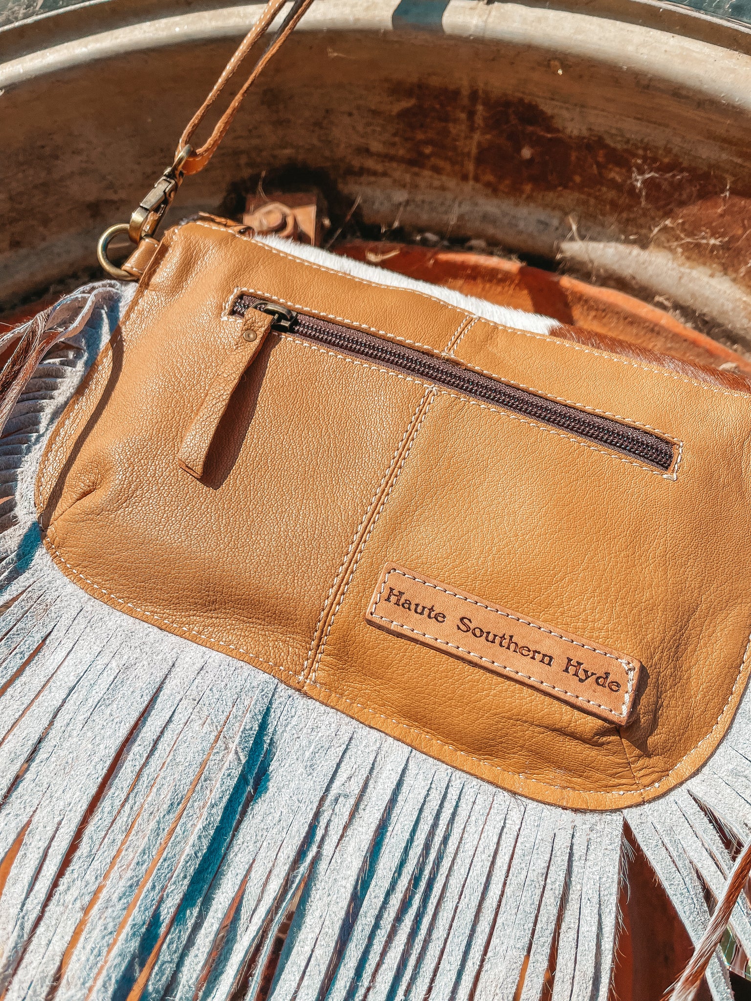 Western Cowhide Crossbody With Fringe 