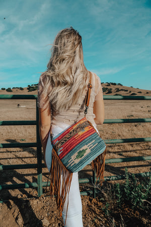 Western Me Bamboo Handle Fringed Leather Crossbody Handbag — We Buy Black