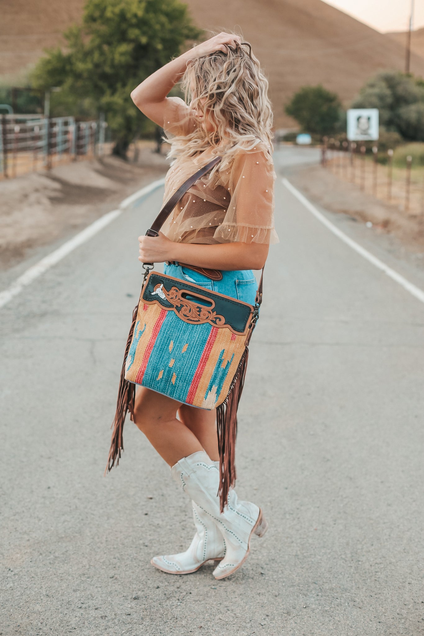 MONTANA WEST TURQUOISE LEATHER FRINGE BAG | PURPLE LEOPARD BOUTIQUE